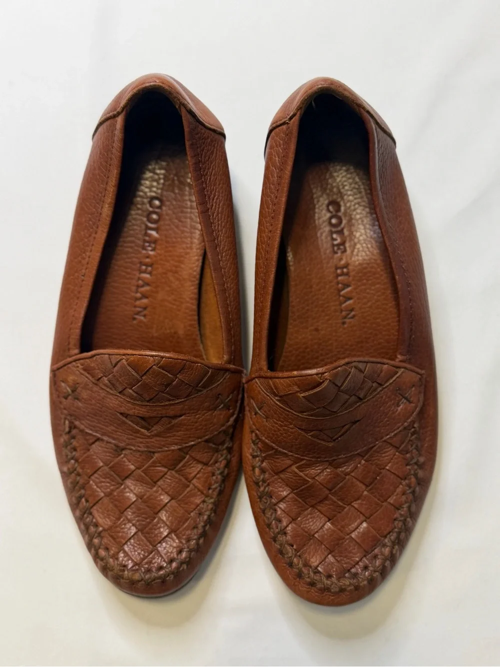 Cole Haan Woven Leather Penny Loafers - Brown